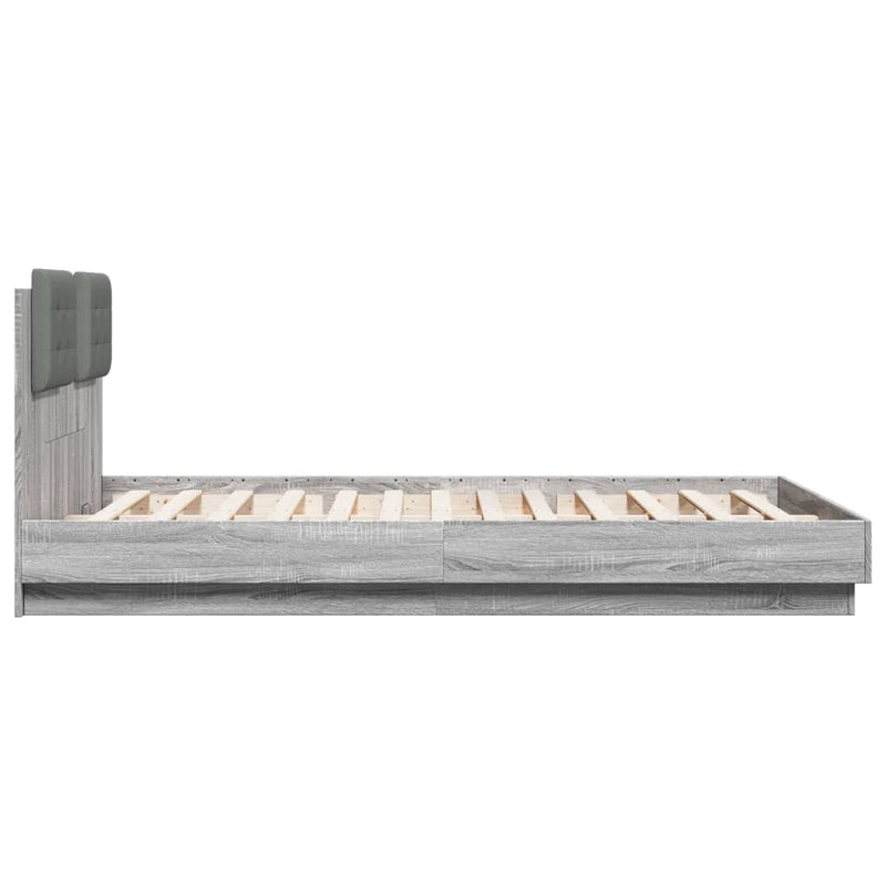 Bed Frame with Headboard and LED Lights Grey Sonoma 150x200 cm King Size