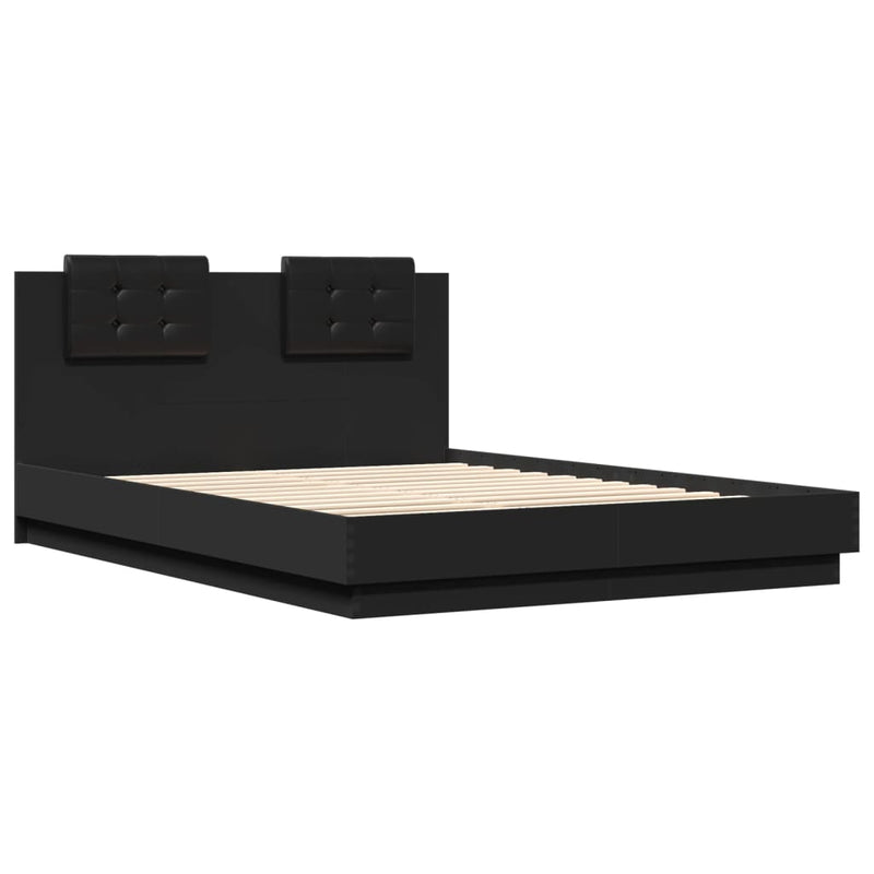 Bed Frame with Headboard and LED Lights Black 140x200 cm