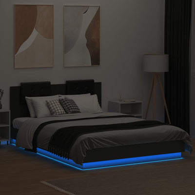 Bed Frame with Headboard and LED Lights Black 140x200 cm