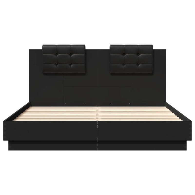 Bed Frame with Headboard and LED Lights Black 140x200 cm