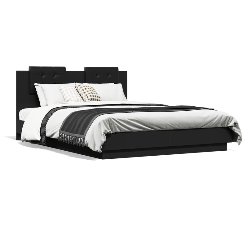 Bed Frame with Headboard and LED Lights Black 140x200 cm