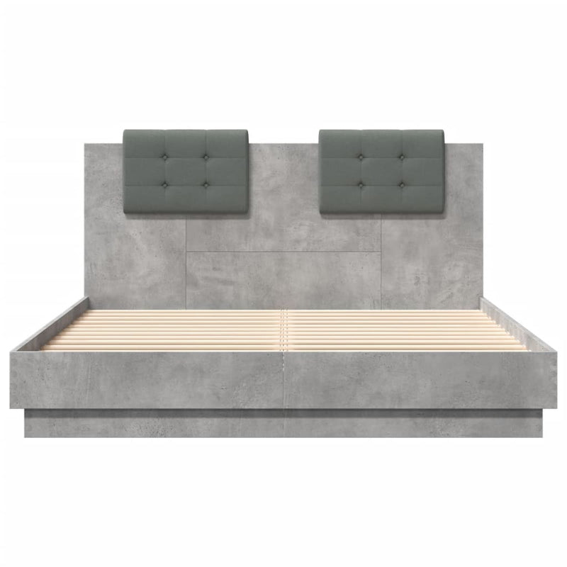 Bed Frame with Headboard and LED Lights Concrete Grey 140x200 cm