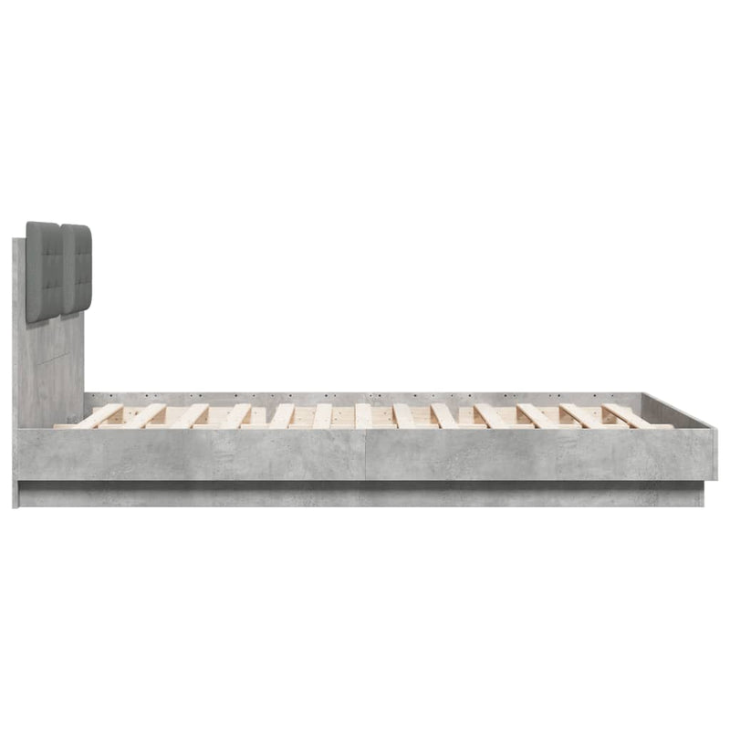 Bed Frame with Headboard and LED Lights Concrete Grey 140x200 cm