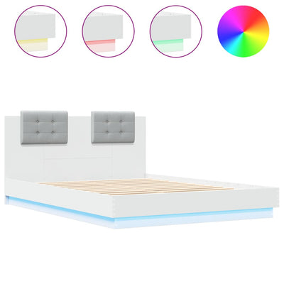 Bed Frame with Headboard and LED Lights White 120x200 cm