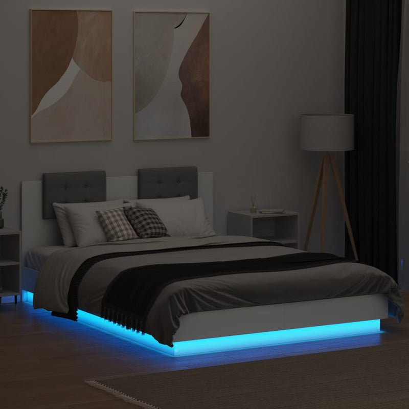 Bed Frame with Headboard and LED Lights White 120x200 cm