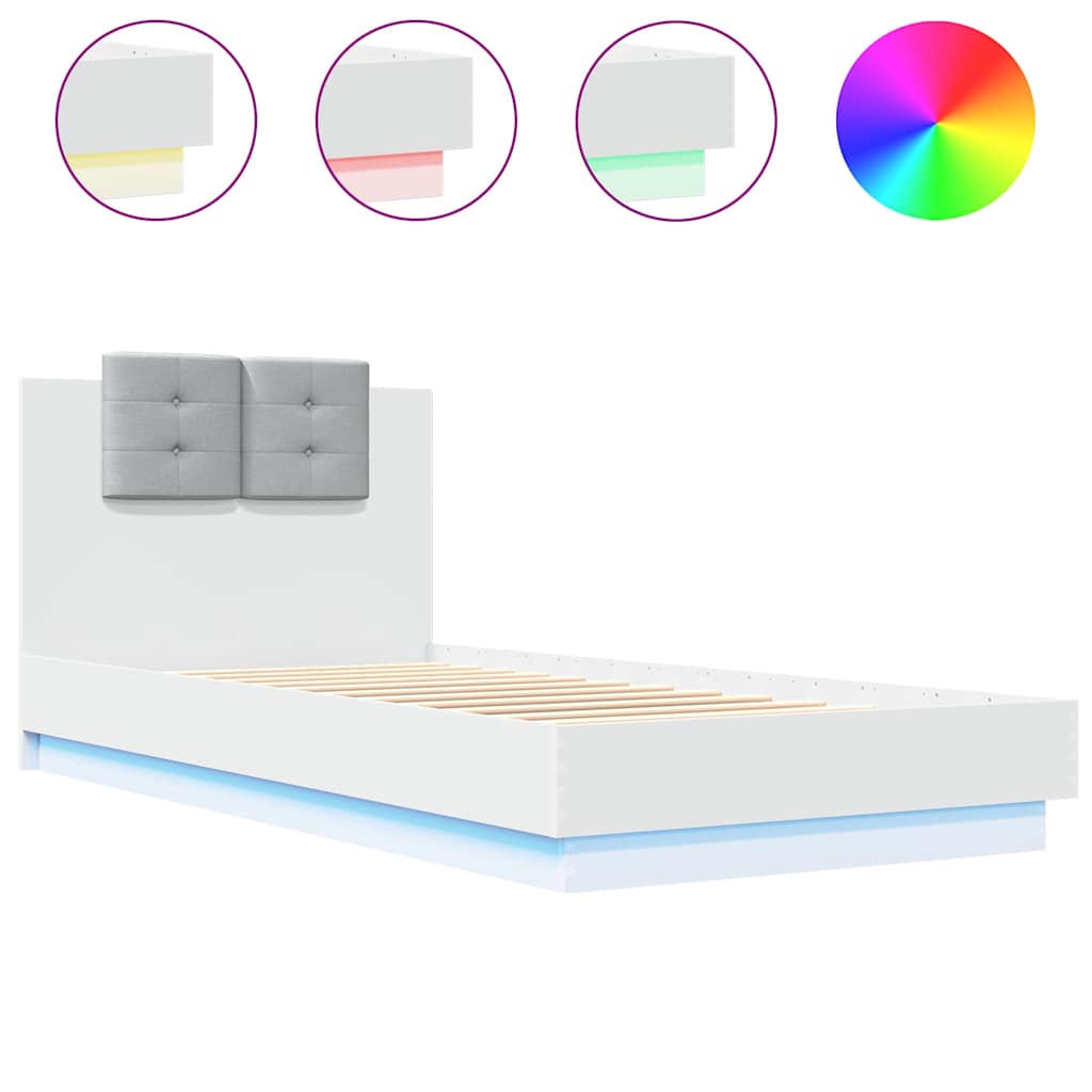 Bed Frame with LED without Mattress 100x200 cm White