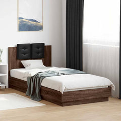 Bed Frame with LED without Mattress 100x200 cm Brown oak