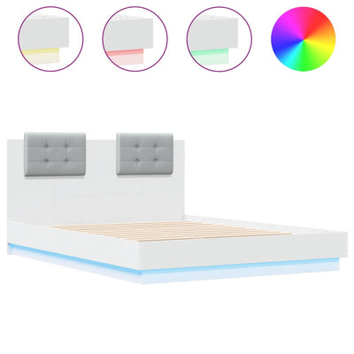 Bed Frame with Headboard and LED Lights White 140x190 cm