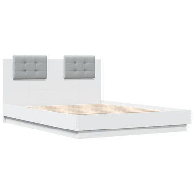 Bed Frame with Headboard and LED Lights White 140x190 cm