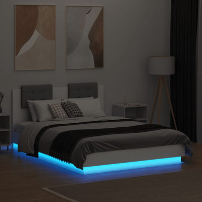 Bed Frame with Headboard and LED Lights White 140x190 cm