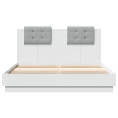 Bed Frame with Headboard and LED Lights White 140x190 cm