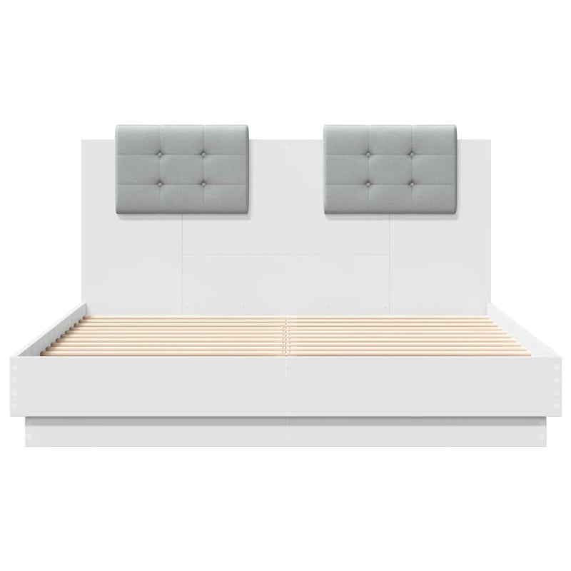 Bed Frame with Headboard and LED Lights White 140x190 cm