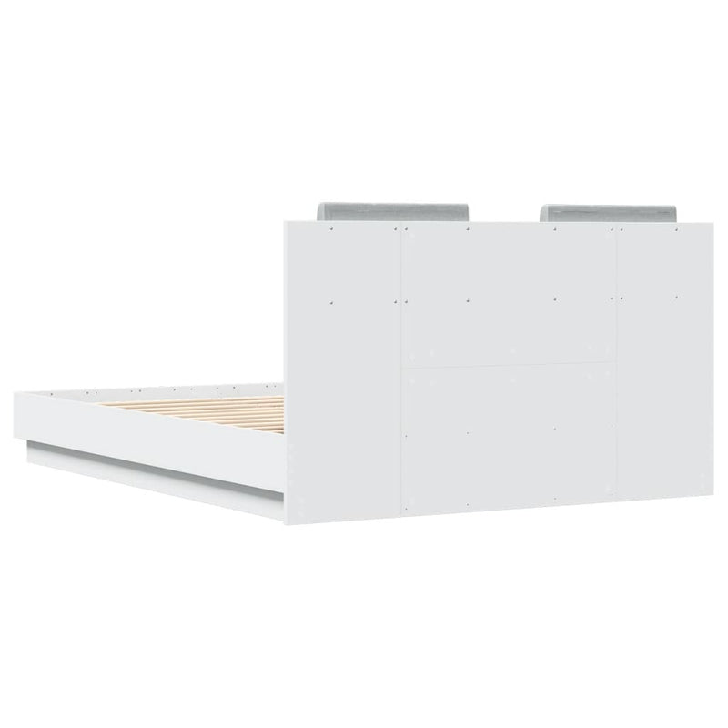 Bed Frame with Headboard and LED Lights White 140x190 cm