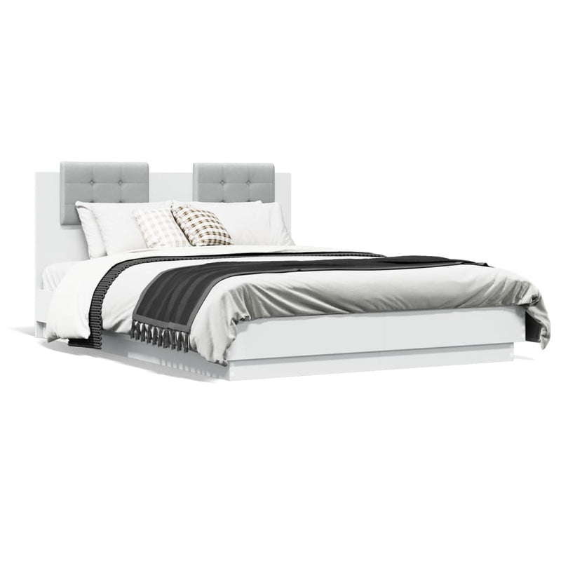 Bed Frame with Headboard and LED Lights White 140x190 cm