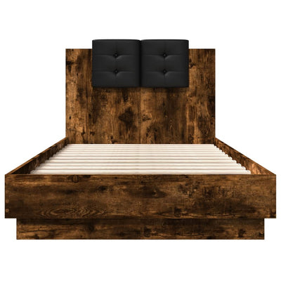 Bed Frame with Headboard and LED Lights Smoked Oak 90x190 cm Single