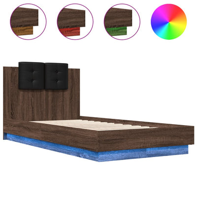 Bed Frame with Headboard and LED Lights Brown Oak 90x190 cm Single