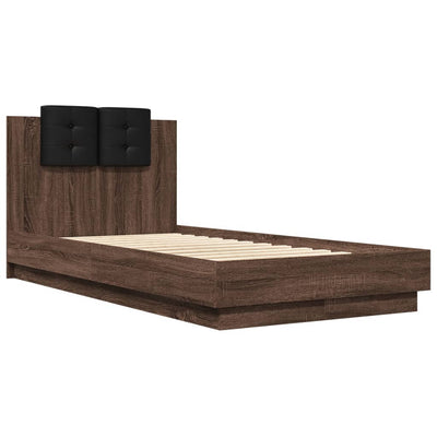 Bed Frame with Headboard and LED Lights Brown Oak 90x190 cm Single