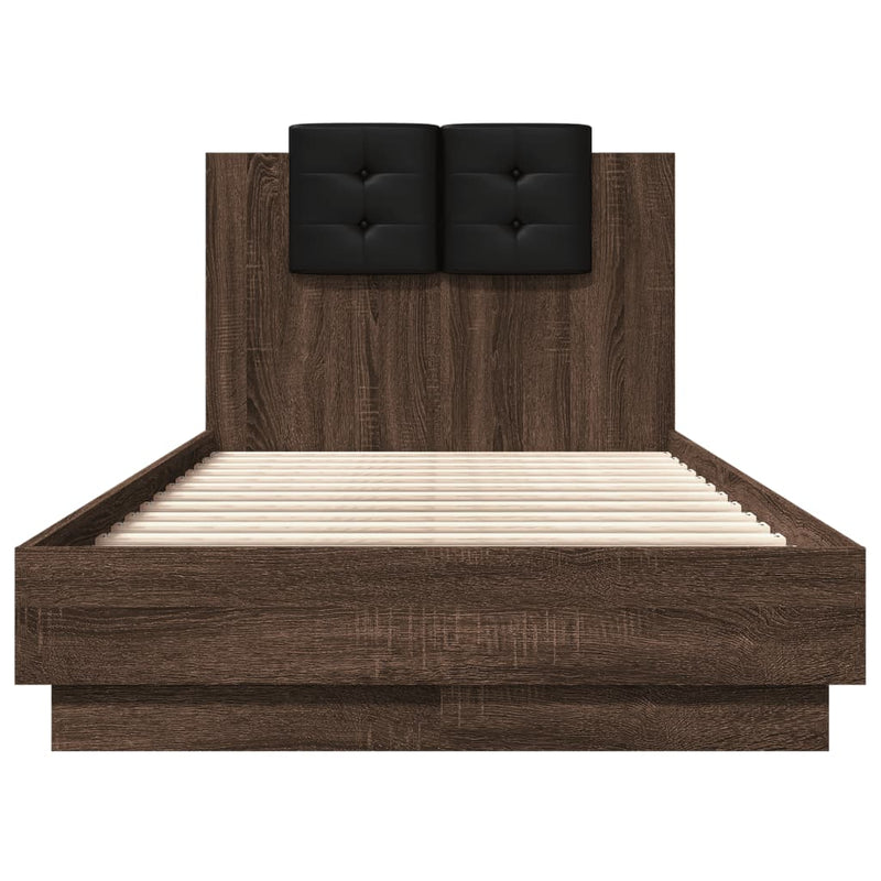 Bed Frame with Headboard and LED Lights Brown Oak 90x190 cm Single