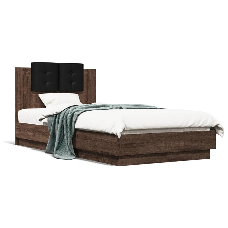 Bed Frame with Headboard and LED Lights Brown Oak 90x190 cm Single