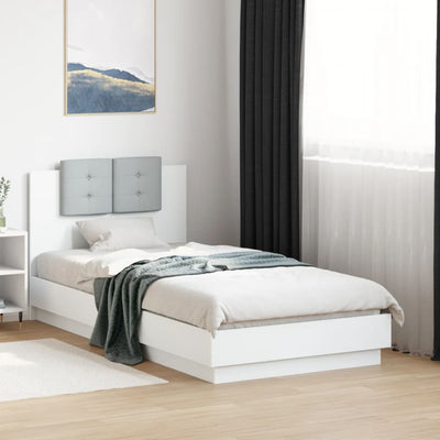 Bed Frame with Headboard and LED Lights White 75x190 cm Small Single