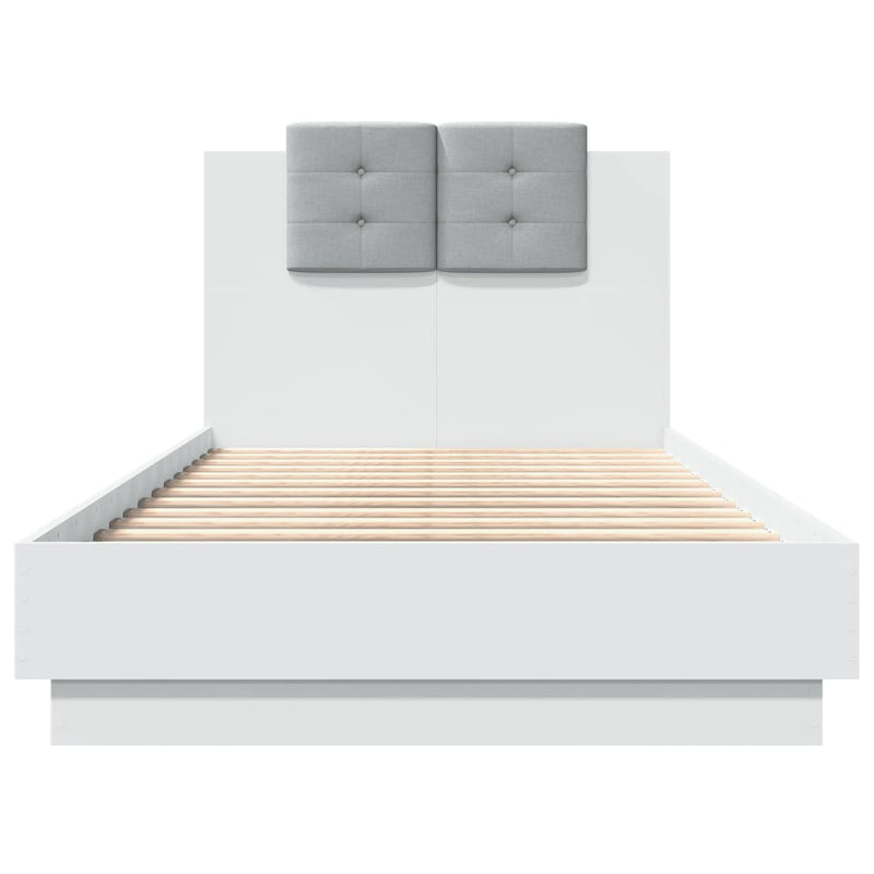 Bed Frame with Headboard and LED Lights White 75x190 cm Small Single