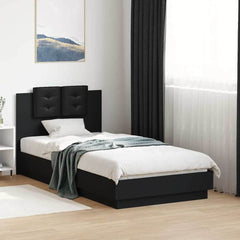Bed Frame with LED without Mattress 75x190 cm Black