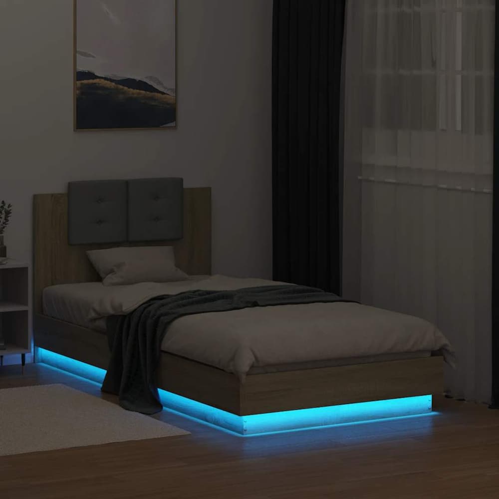 Bed Frame with LED without Mattress 75x190 cm Sonoma oak