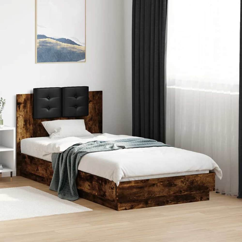 Bed Frame with LED without Mattress 75x190 cm Smoked oak