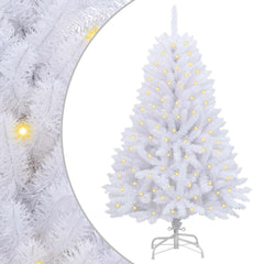 Artificial Hinged Christmas Tree 150 cm 150 LEDs Warm PVC White Ø 80 x 150 cm with 150 LEDs