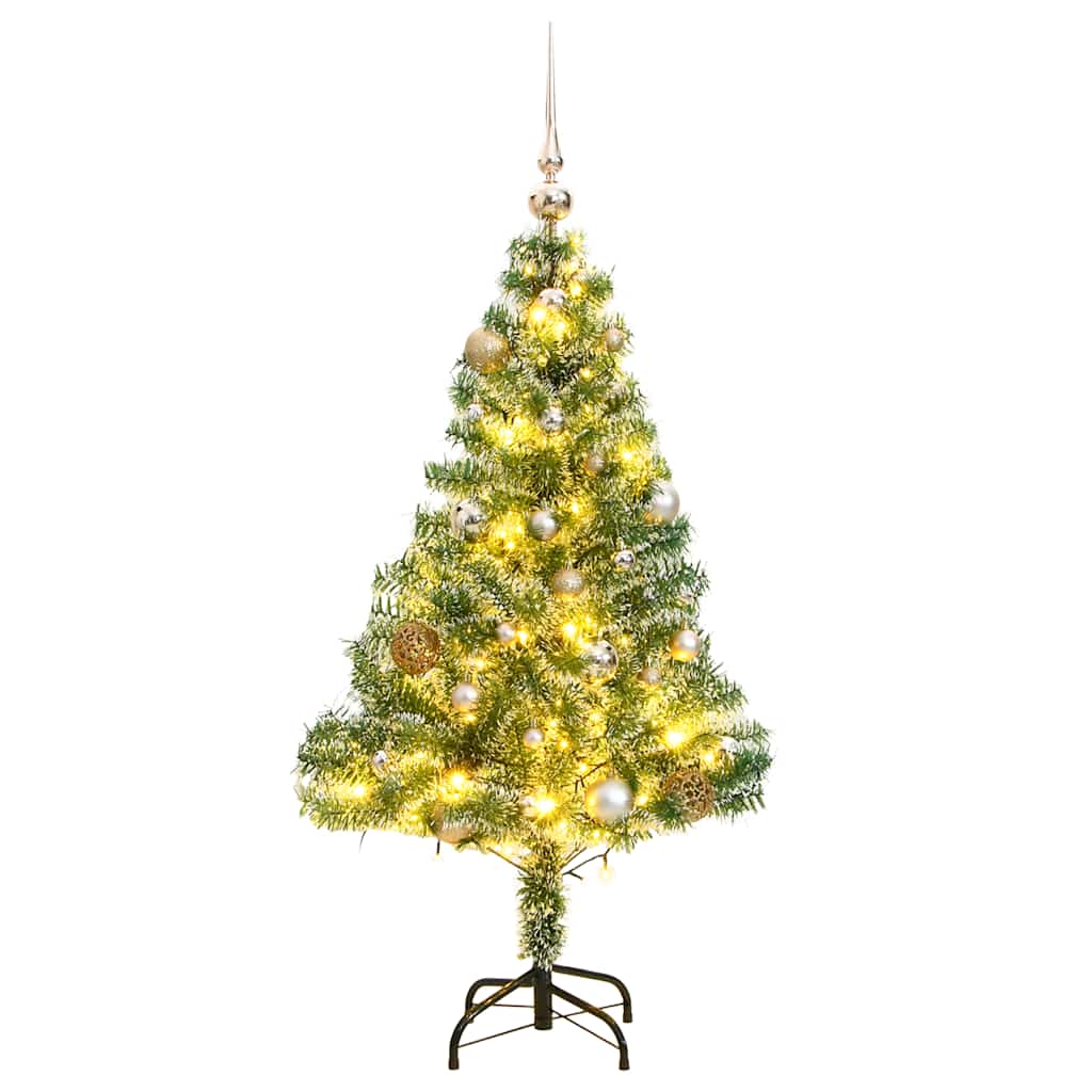 vidaXL Artificial Christmas Tree 150 LEDs&Ball Set&Flocked Snow 120 cm 1