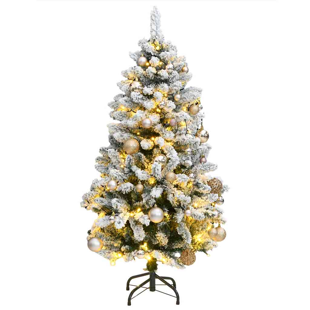 Artificial Christmas Tree 150 cm 150 LEDs Warm White Green and White Ø 80 x 150 cm with 150 LEDs&rose gold balls