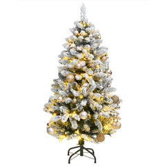 Artificial Christmas Tree 150 cm 150 LEDs Warm White Green and White Ø 80 x 150 cm with 150 LEDs&rose gold balls