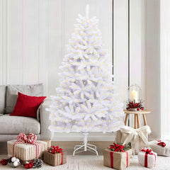Artificial Hinged Christmas Tree 180 cm 300 LEDs Warm PVC White Ø 90 x 180 cm with 300 LEDs
