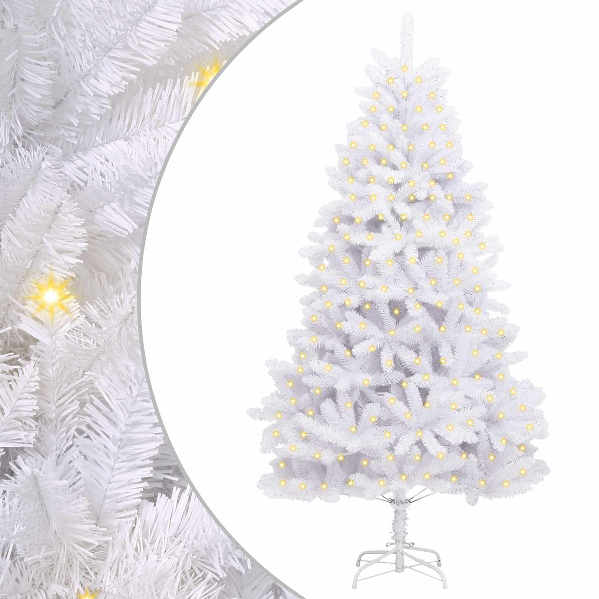 Artificial Hinged Christmas Tree 180 cm 300 LEDs Warm PVC White Ø 90 x 180 cm with 300 LEDs