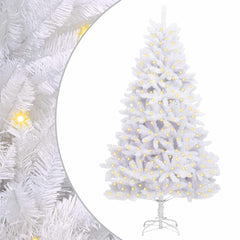 Artificial Hinged Christmas Tree 240 cm 300 LEDs Warm PVC White Ø 120 x 240 cm with 300 LEDs
