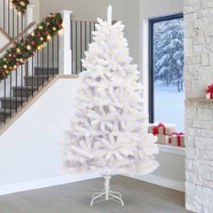 Artificial Hinged Christmas Tree 270 cm 300 LEDs Warm PVC White Ø 128 x 270 cm with 300 LEDs