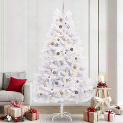 Artificial Hinged Christmas Tree 240 cm 300 LEDs Warm PVC White Ø 120 x 240 cm with 300 LEDs&rose gold balls