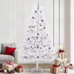 Artificial Hinged Christmas Tree 240 cm 300 LEDs Warm PVC White Ø 120 x 240 cm with 300 LEDs&white/grey balls