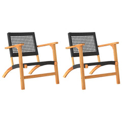 Garden Chairs 2 pcs Poly Rattan and Acacia Wood Without table