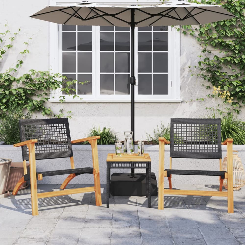 Garden Chairs 2 pcs Poly Rattan and Acacia Wood Without table