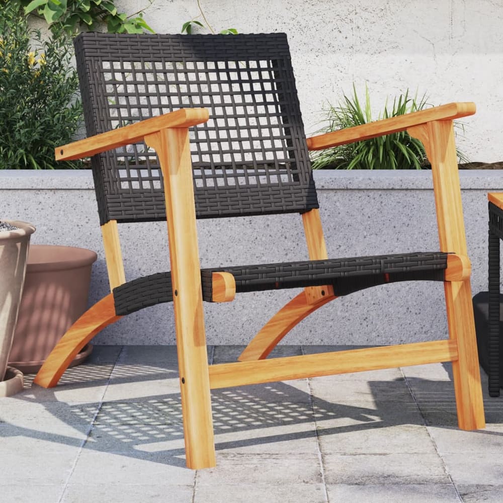 Garden Chairs 2 pcs Poly Rattan and Acacia Wood Without table