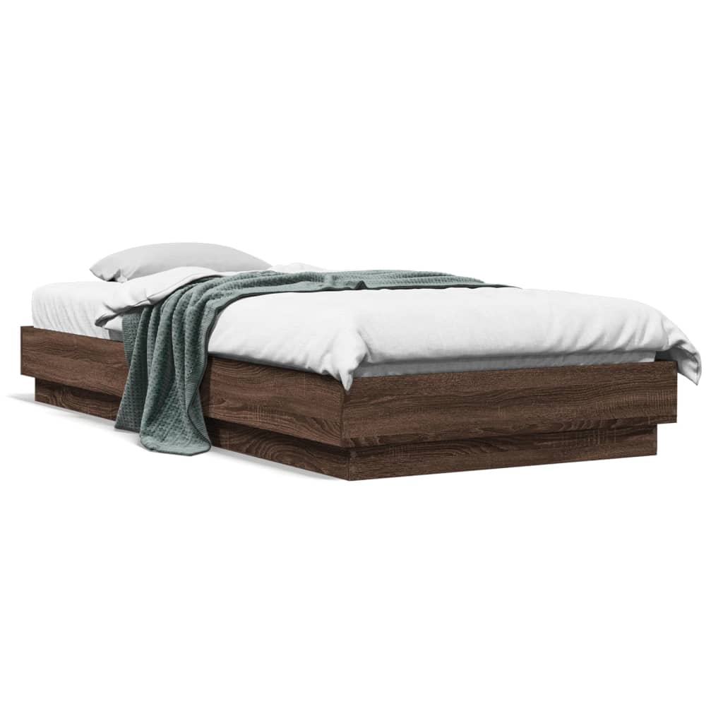 Bed Frame without Mattress with LED Lights 100x200 cm Brown oak
