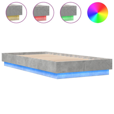 Bed Frame with LED Lights Concrete Grey 90x200 cm