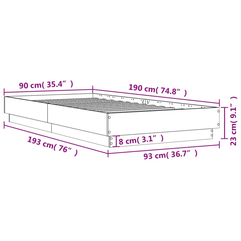 Bed Frame Sonoma Oak 90x190 cm Engineered Wood