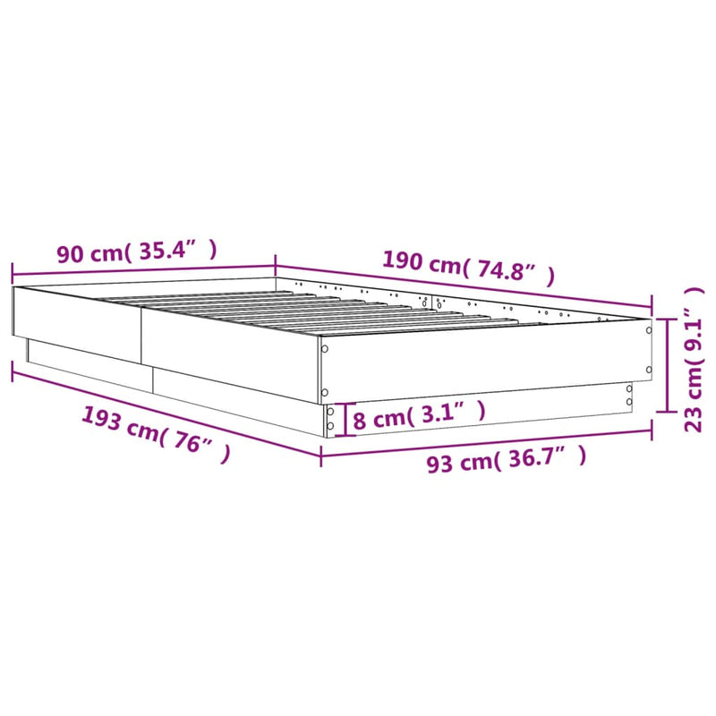 Bed Frame Brown Oak 90x190 cm Engineered Wood