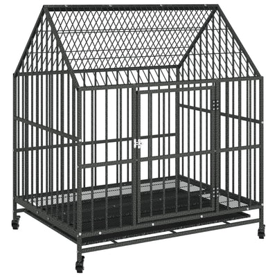 Dog Cage with Wheels Black Galvanised Steel