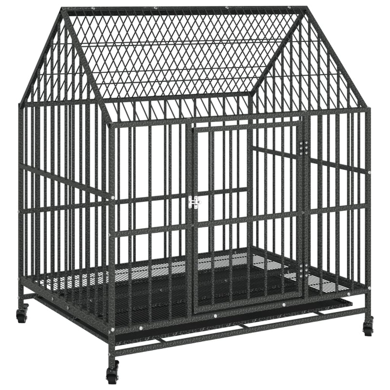 Dog Cage with Wheels Black Galvanised Steel