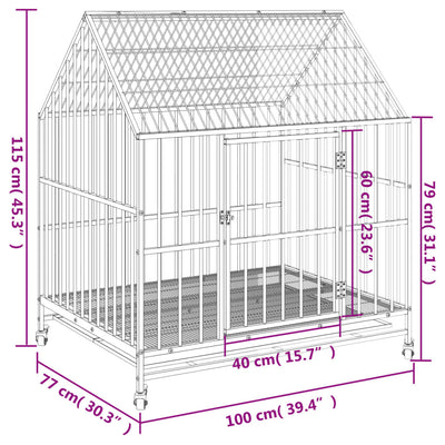 Dog Cage with Wheels Black Galvanised Steel