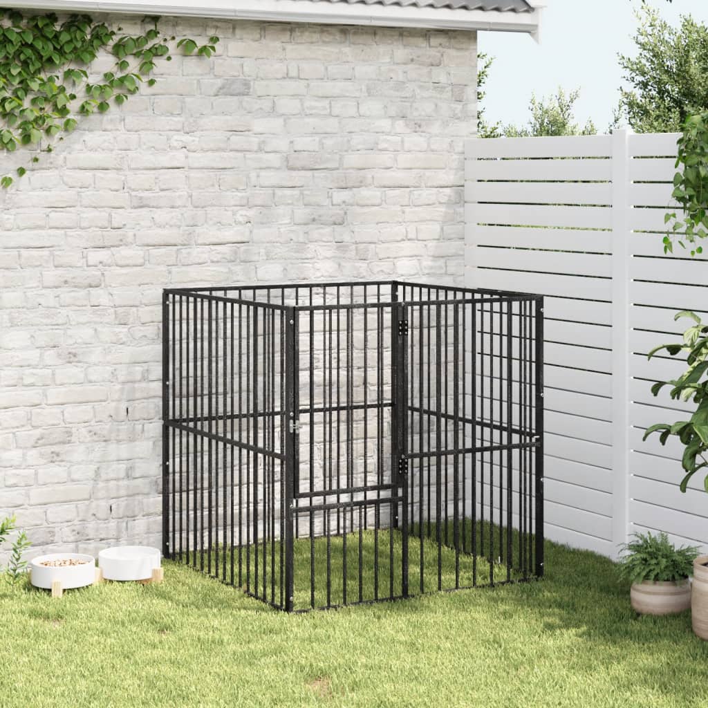 Dog Playpen 4 Panel Black Galvanised Steel 100 cm 100 cm