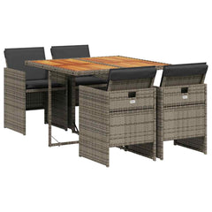 5 Piece Garden Dining Set with Cushions Poly Rattan Wood 4